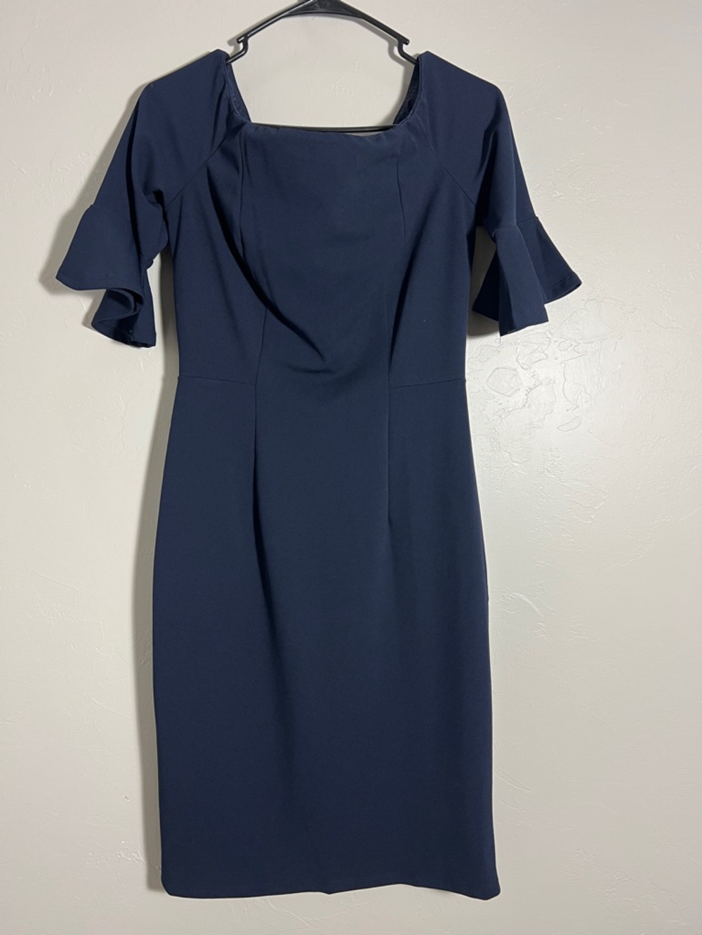 Classic Navy Midi Dress with Ruffle Sleeves